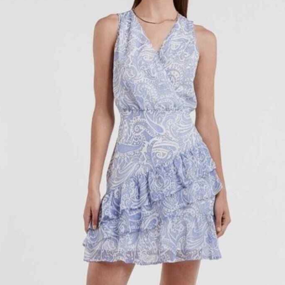 NEW Express - Women’s (S) Paisley Ruffle Wrap-Front Dress, Light Purple